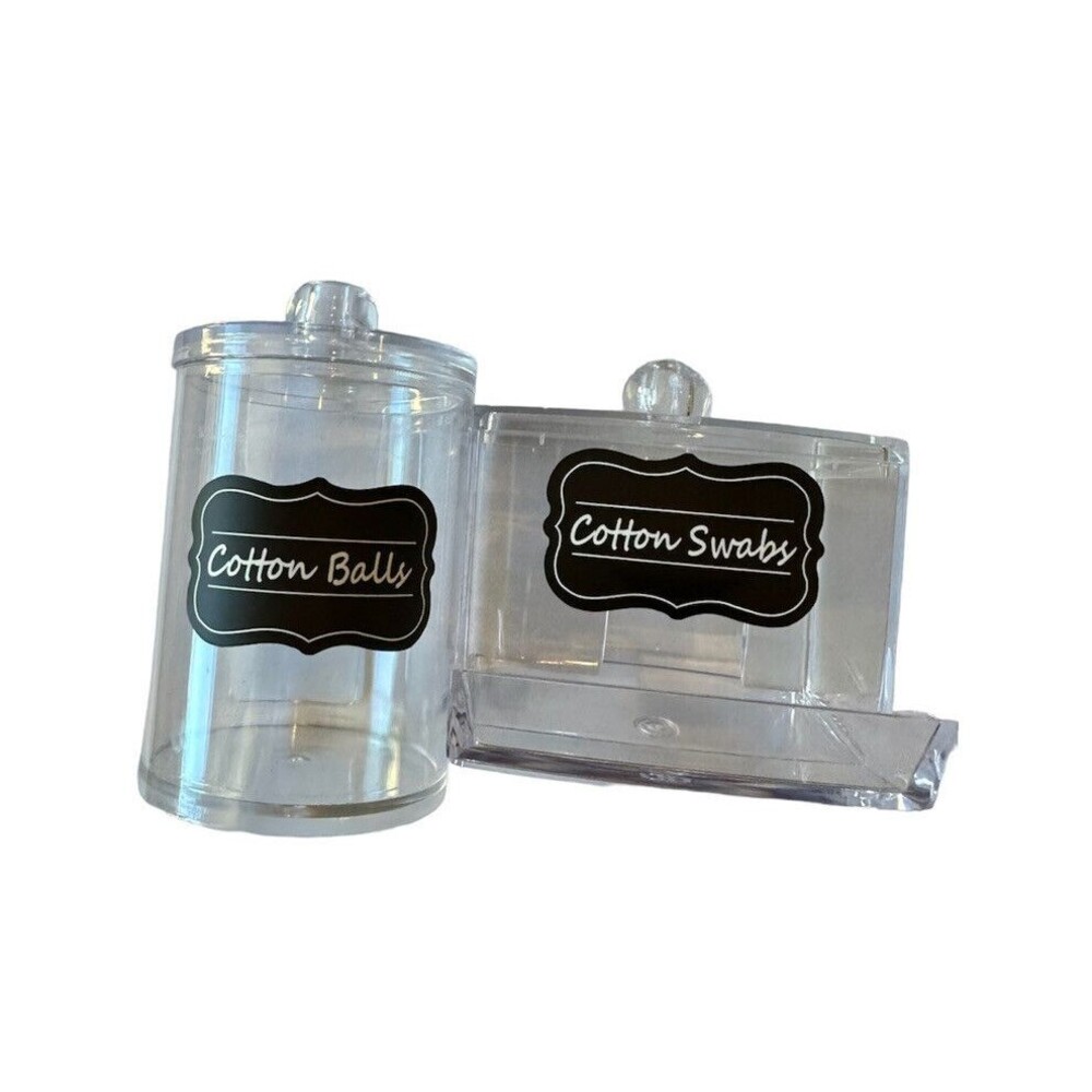 Acrylic QTip Cotton Swab and Cotton Round Ball Holder Dispenser Set